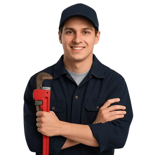 Plumber holding a red adjustable wrench, smiling, representing expert plumbing services for residential and commercial customers in Apache Junction